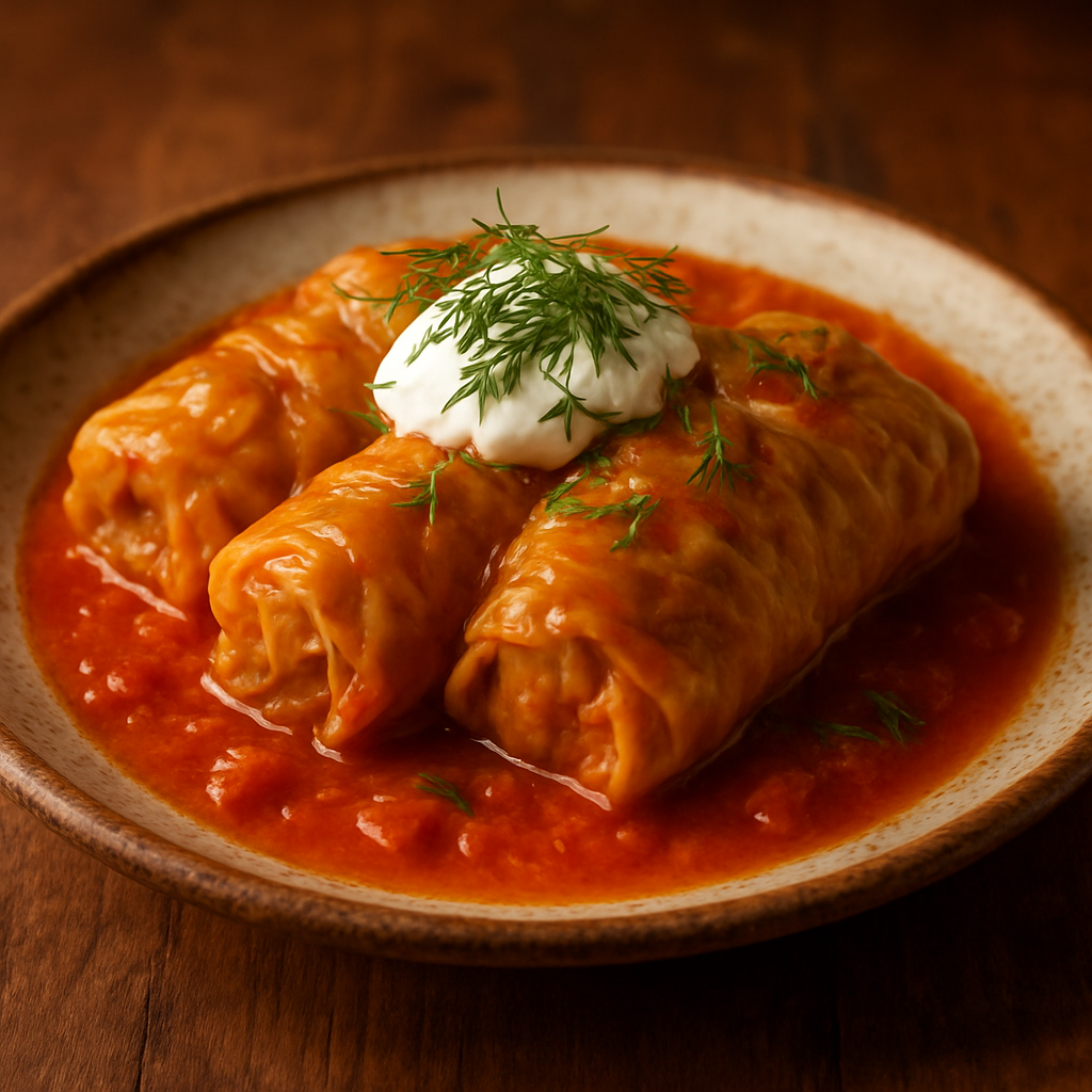 Tender cabbage rolls in rich tomato sauce