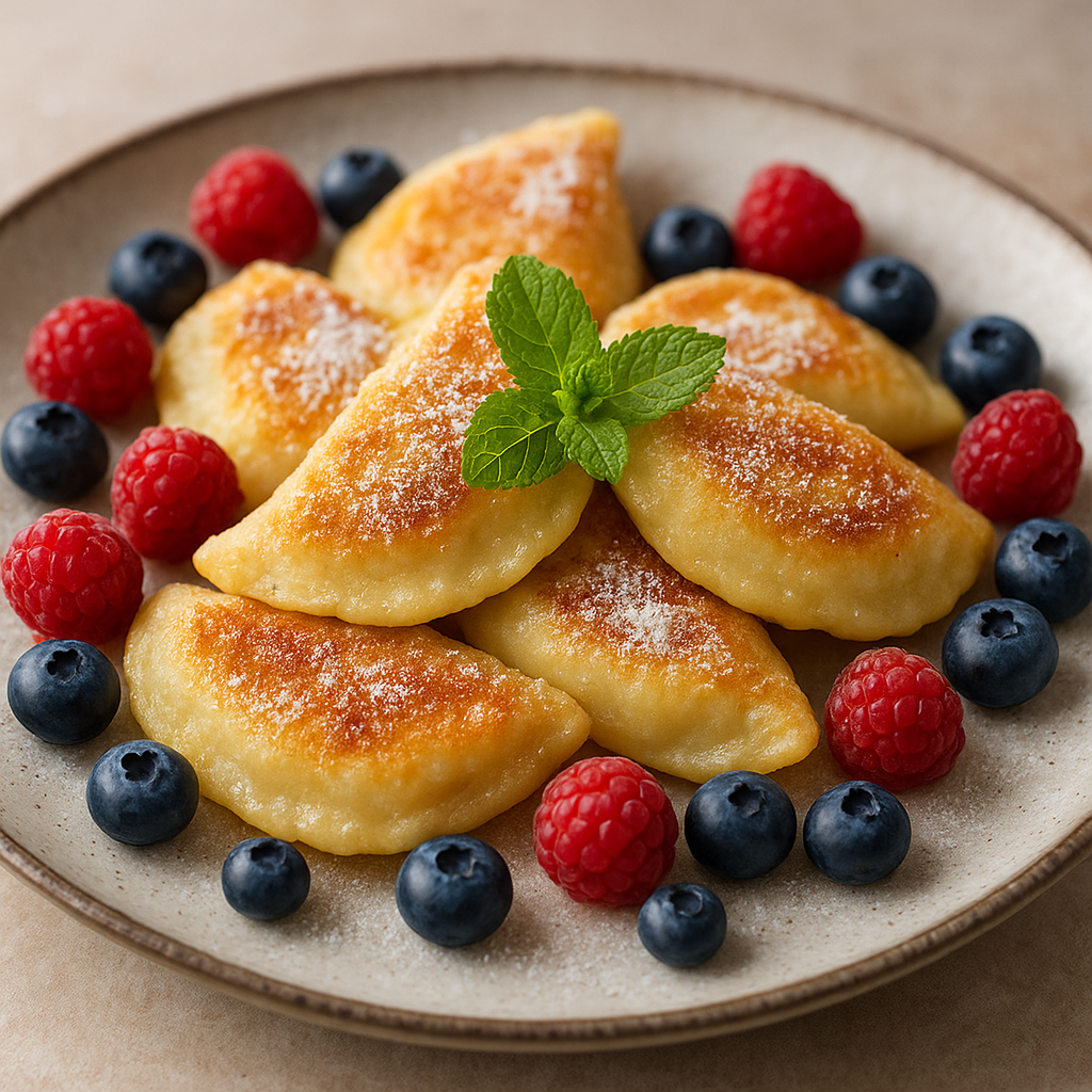 Sweet cottage cheese pierogies with fresh berries